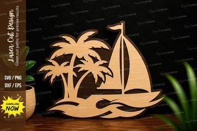 Tropical Island Sailboat Scene Laser Cut SVG File SVG Regulrcrative 