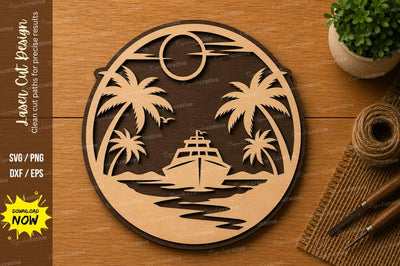 Tropical Island Sailboat Sunset Laser Cut SVG File SVG Regulrcrative 