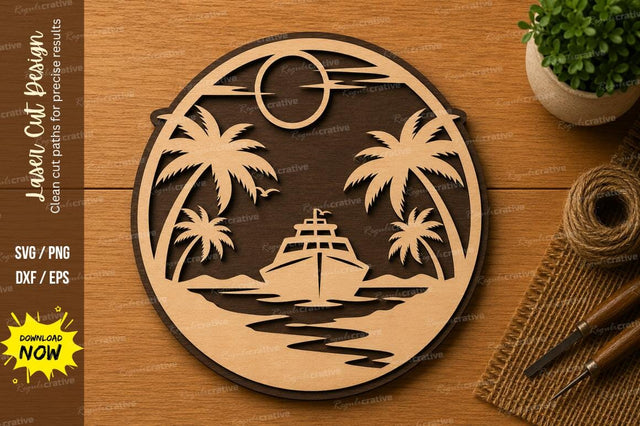 Tropical Island Sailboat Sunset Laser Cut SVG File SVG Regulrcrative 