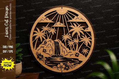 Tropical Island Scene Laser Cut SVG Design SVG Regulrcrative 
