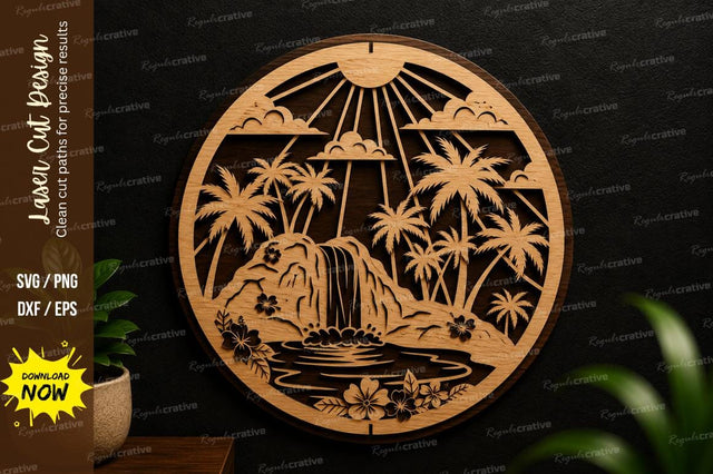 Tropical Island Scene Laser Cut SVG Design SVG Regulrcrative 
