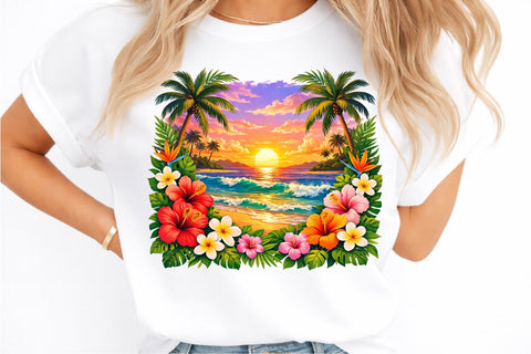 Tropical Island Sunset Beach Scene PNG Sublimation designmaster24 
