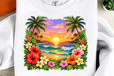 Tropical Island Sunset Beach Scene PNG Sublimation designmaster24 