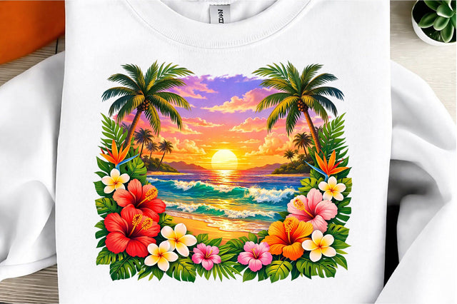 Tropical Island Sunset Beach Scene PNG Sublimation designmaster24 