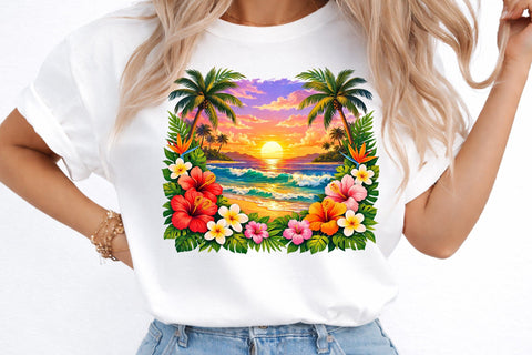 Tropical Island Sunset Beach Scene PNG Sublimation designmaster24 