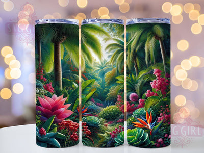 Tropical Jungle Garden Tumbler, Jungle Theme, Exotic Plants, Colorful Design, Whimsical Art, 20Oz Tumbler, Sublimation Wrap Sublimation SvggirlplusArt 