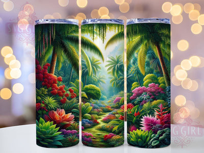 Tropical Jungle Garden Tumbler, Jungle Theme, Exotic Plants, Colorful Design, Whimsical Art, 20Oz Tumbler, Sublimation Wrap Sublimation SvggirlplusArt 