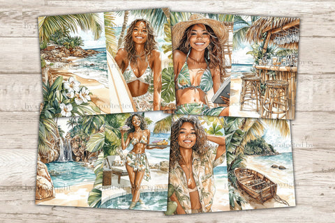 Tropical Junk Journal | Beach Collage Sheet SVG GlamArtZhanna 