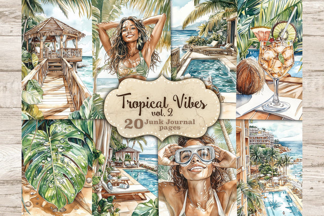 Tropical Junk Journal | Beach Collage Sheet SVG GlamArtZhanna 
