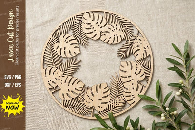 Tropical Leaf Circle Laser Cut, tropical leaf svg, botanical svg SVG Regulrcrative 