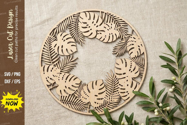 Tropical Leaf Circle Laser Cut, tropical leaf svg, botanical svg SVG Regulrcrative 