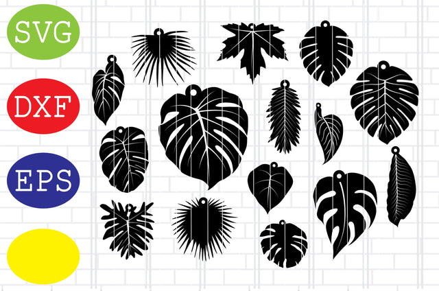 Tropical Leaf Earrings Svg, Tropical Leaves Earing Svg, Monstera Earring Svg, Jpg, Eps, Dxf Files SVG DigitalSvgFiles 