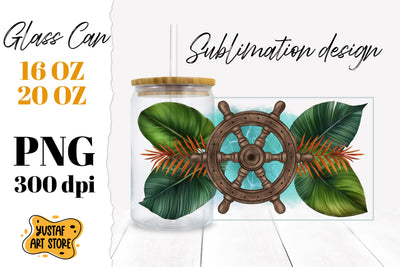 Tropical leaves Glass Can. Cruise glass can sublimation Sublimation Yustaf Art Store 