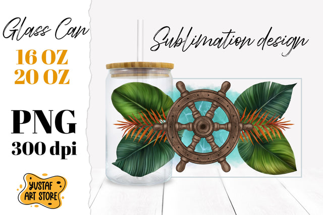 Tropical leaves Glass Can. Cruise glass can sublimation Sublimation Yustaf Art Store 