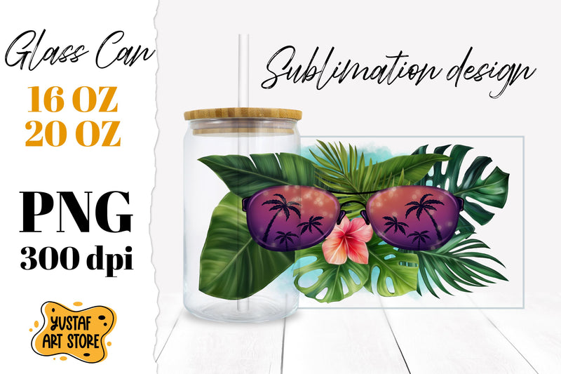 Tropical leaves Glass Can. Summer glass can sublimation Sublimation Yustaf Art Store 