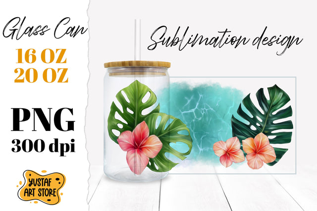 Tropical leaves Glass Can. Summer glass can sublimation Sublimation Yustaf Art Store 