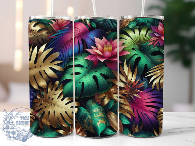 Tropical Leaves Gold Accent Luxe Greenery Tumbler, Gold Accent Tumbler, 20oz Sublimation Wrap, Foliage Tumbler Design, Greenery Gold Tumbler, Luxe Tropical PNG, Digital Tumbler Art Sublimation ToriDesigns 