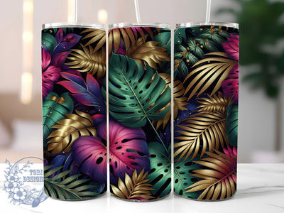 Tropical Leaves Gold Accent Luxe Greenery Tumbler, Gold Accent Tumbler, 20oz Sublimation Wrap, Foliage Tumbler Design, Greenery Gold Tumbler, Luxe Tropical PNG, Digital Tumbler Art Sublimation ToriDesigns 