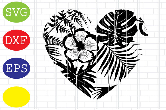 Tropical Leaves Heart Svg, tropical leaf Svg, jungle leaves Svg, beach Svg, summer Svg, tropical Svg, Jpg, Eps, Dxf Files SVG DigitalSvgFiles 