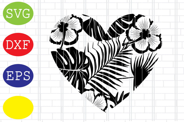Tropical Leaves Heart Svg, tropical leaf Svg, jungle leaves Svg, beach Svg, tropical Svg, Jpg, Eps, Dxf Files SVG DigitalSvgFiles 