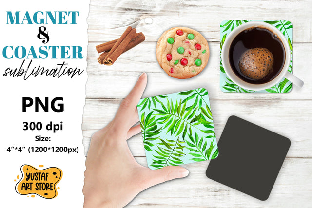 Tropical leaves magnet/coaster sublimation. Sublimation Yustaf Art Store 