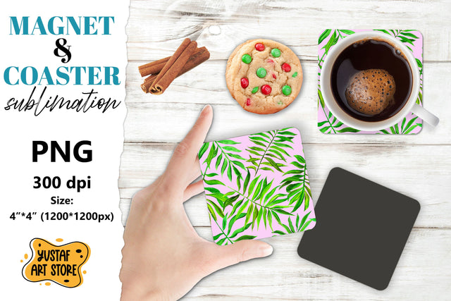 Tropical leaves magnet/coaster sublimation. Sublimation Yustaf Art Store 