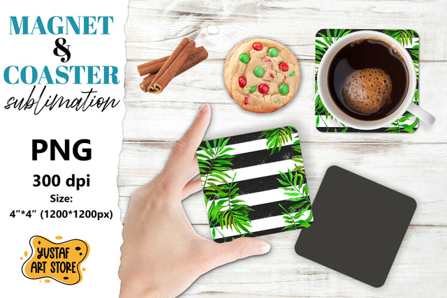Tropical leaves magnet/coaster sublimation. Sublimation Yustaf Art Store 