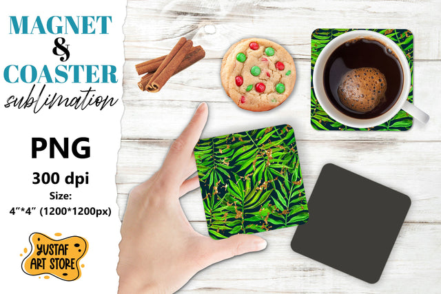 Tropical leaves magnet/coaster sublimation. Sublimation Yustaf Art Store 