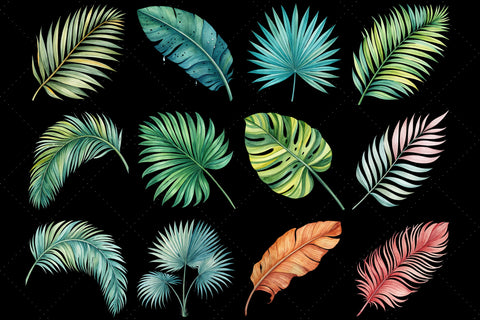 Tropical Leaves PNG, Watercolor Tropical Leaf Clipart Bundle, Greenery Clipart, Leaves Border, Foliage, Summer, Digital Download Sublimation FloridPrintables 