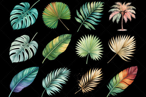 Tropical Leaves PNG, Watercolor Tropical Leaf Clipart Bundle, Greenery Clipart, Leaves Border, Foliage, Summer, Digital Download Sublimation FloridPrintables 