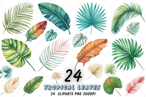 Tropical Leaves PNG, Watercolor Tropical Leaf Clipart Bundle, Greenery Clipart, Leaves Border, Foliage, Summer, Digital Download Sublimation FloridPrintables 