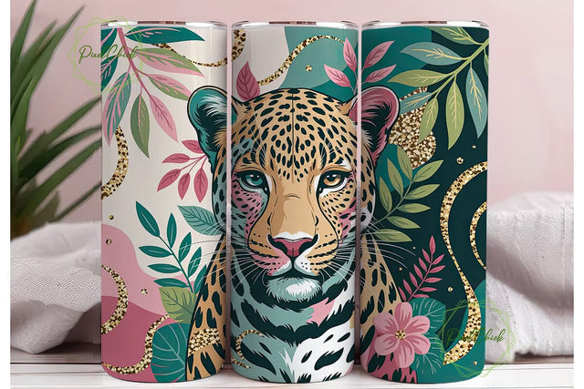 Tropical Leopard 20oz Tumbler Wrap Sublimation PixelChick 