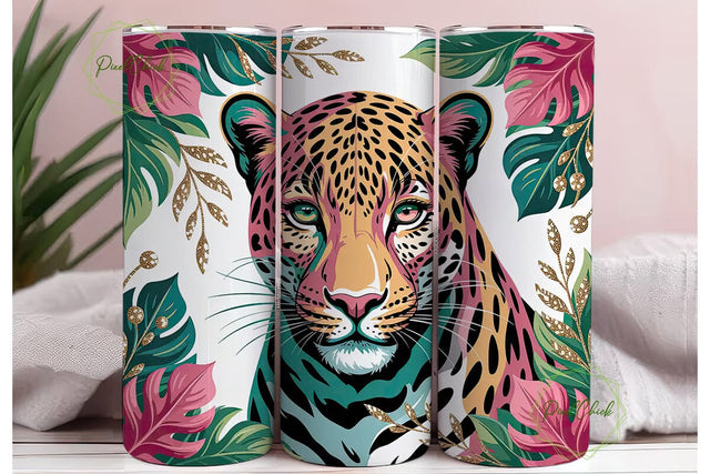Tropical Leopard 20oz Tumbler Wrap Sublimation PixelChick 