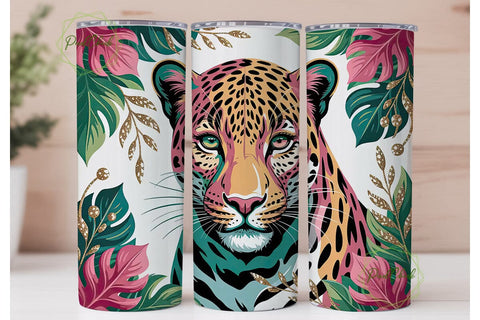 Tropical Leopard 20oz Tumbler Wrap Sublimation PixelChick 