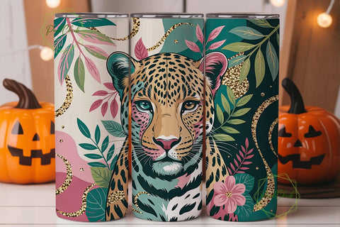 Tropical Leopard 20oz Tumbler Wrap Sublimation PixelChick 