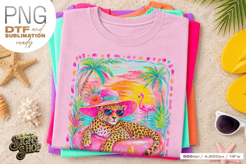 Tropical Leopard png, Pink Pool Float Summer Design DTF Sublimation The Vintage Signs Shop 