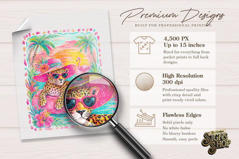 Tropical Leopard png, Pink Pool Float Summer Design DTF Sublimation The Vintage Signs Shop 