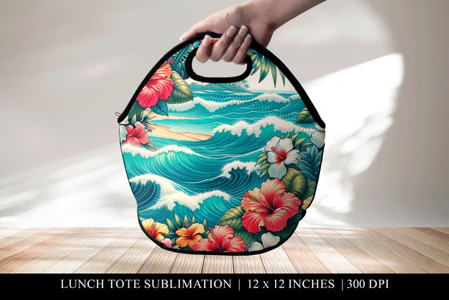 Tropical Lunch Tote Design, Summer Beach Sublimation PNG Sublimation BijouBay 