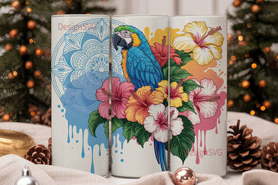 Tropical Macaw 20oz Tumbler Wrap Sublimation DesignSVG 
