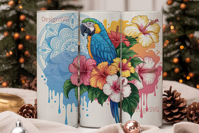 Tropical Macaw 20oz Tumbler Wrap Sublimation DesignSVG 