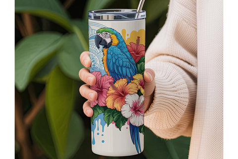 Tropical Macaw 20oz Tumbler Wrap Sublimation DesignSVG 