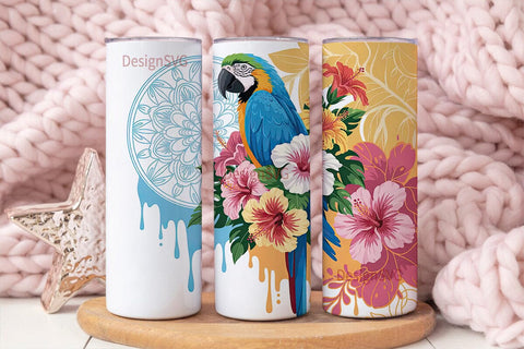 Tropical Macaw 20oz Tumbler Wrap Sublimation DesignSVG 