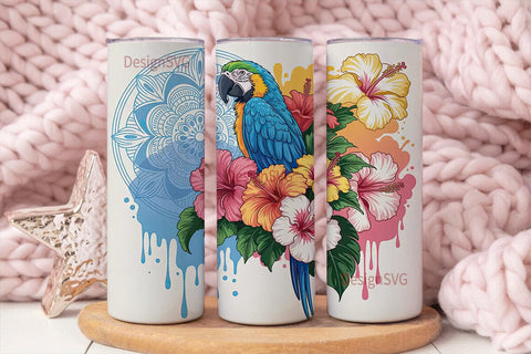 Tropical Macaw 20oz Tumbler Wrap Sublimation DesignSVG 