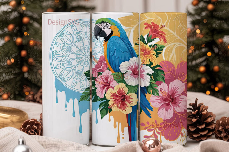 Tropical Macaw 20oz Tumbler Wrap Sublimation DesignSVG 