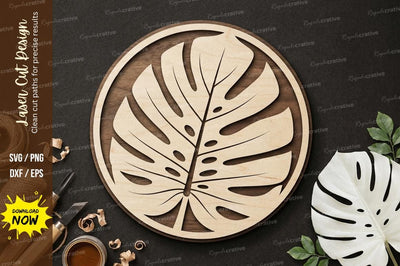 Tropical Monstera Leaf Mandala – Laser Cut Wooden Wall Art SVG SVG Regulrcrative 