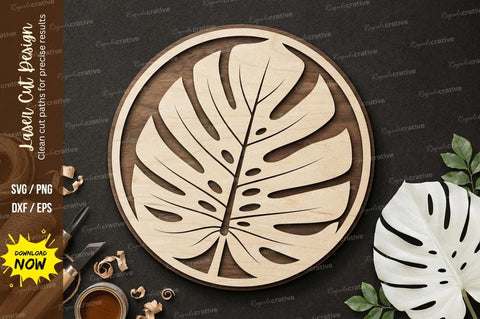 Tropical Monstera Leaf Mandala – Laser Cut Wooden Wall Art SVG SVG Regulrcrative 