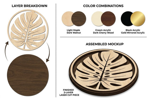 Tropical Monstera Leaf Mandala – Laser Cut Wooden Wall Art SVG SVG Regulrcrative 