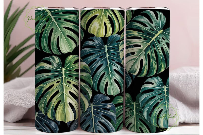 Tropical Monstera Leaves 20oz Tumbler Sublimation PixelChick 