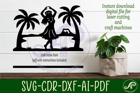 Tropical Name Sign SVG Hula Dancer Beach Luau Hawaiian SVG APInspireddesigns 