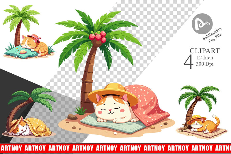 Tropical Nap Cat Clipart Sublimation artnoy 